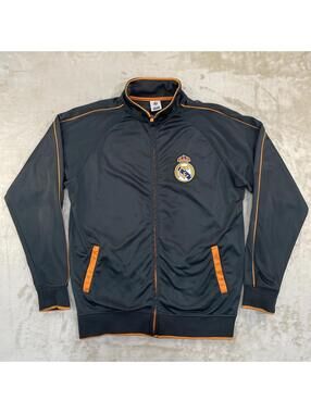 Real Madrid Track Jacket Top Black & Orange Men’s Size Large Excellent Cond.